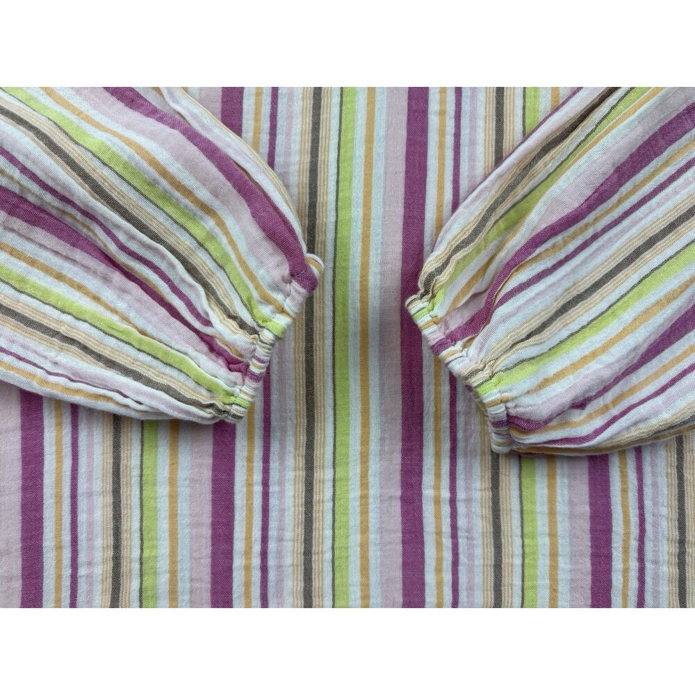 Old Navy Popover Blouse Pink Multi-Stripe Cotton Gauze LS Top Split Neck Large - Picture 8 of 13